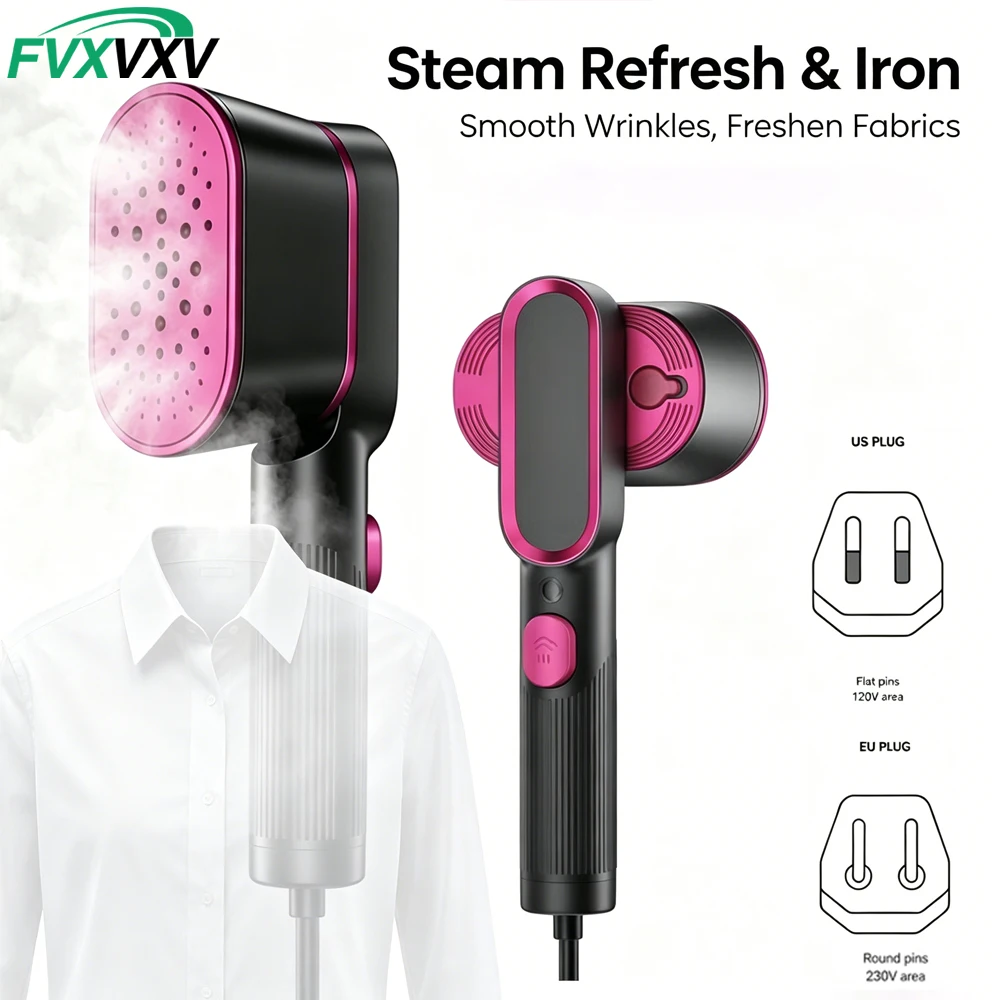 100-240V Travel Garment Steamer,Fast Heat Portable Handheld Clothes Steamer,2 in 1 Dry Iron Large Panel,Quick Wrinkle Removal Ho
