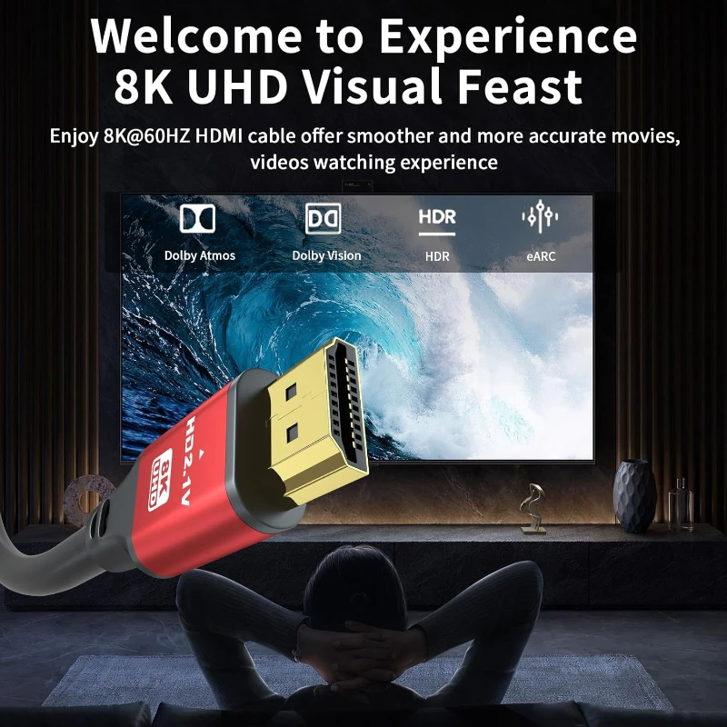 8K HDMI2.1 Cable High Speed HDMI 8K Cable 60HZ 2.1V 4K 144HZ 3D TV Computer Monitor Projector PS Game Console Audio And Video image 5