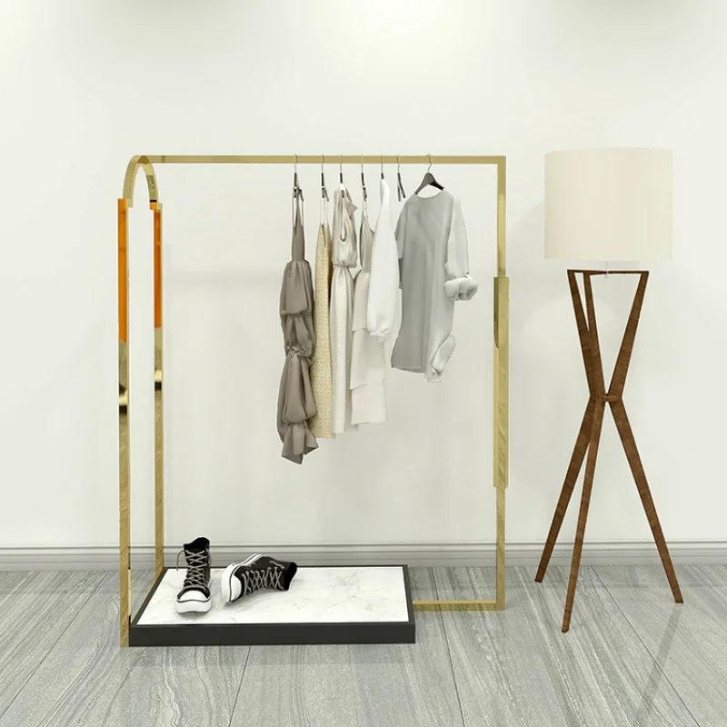 

custom，Gold Metal Clothing Garments Display Rack Stand Clothes Hanging Rail Boutique