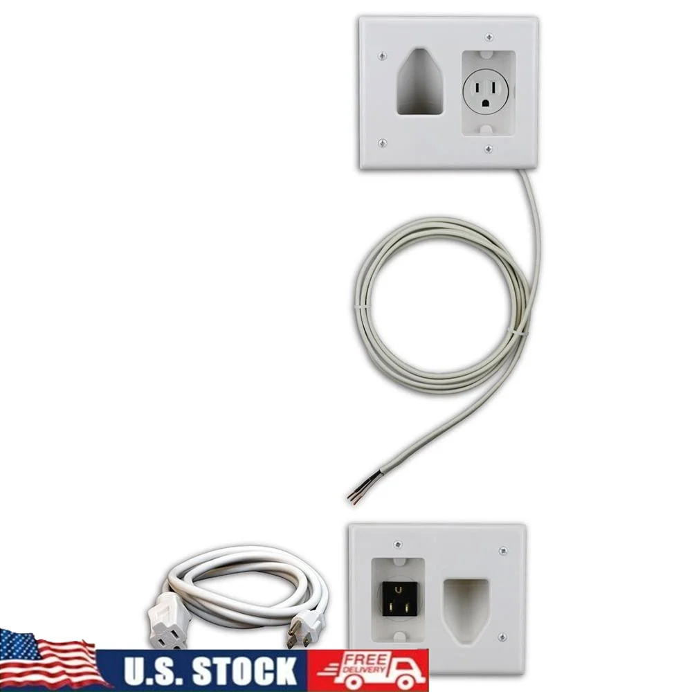 Recessed Pro-Power Kit Cable Management Organizer AV Cable Pass-Through Low Profile Design Single Receptacle White Kit Upright &