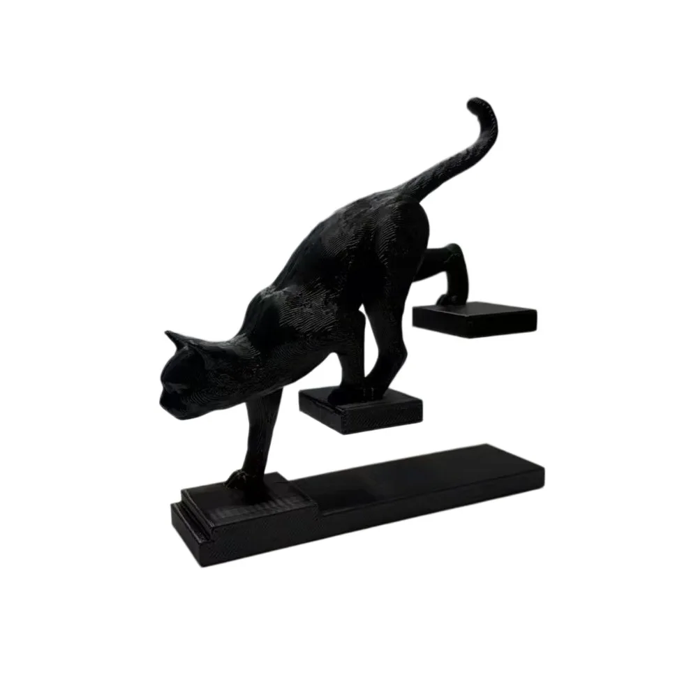 3D Printed Cat Descending Stairs Statues Go Upstairs/Downstairs Plastic Desktop Dog Figurine Cute Animal Unique