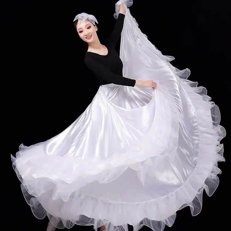 

Женская испанская юбка для фламенко Paso Doble, гладкая большая распашная кружевная строчка, карнавальная вечеринка, бальные цыганские костюмы для танца живота