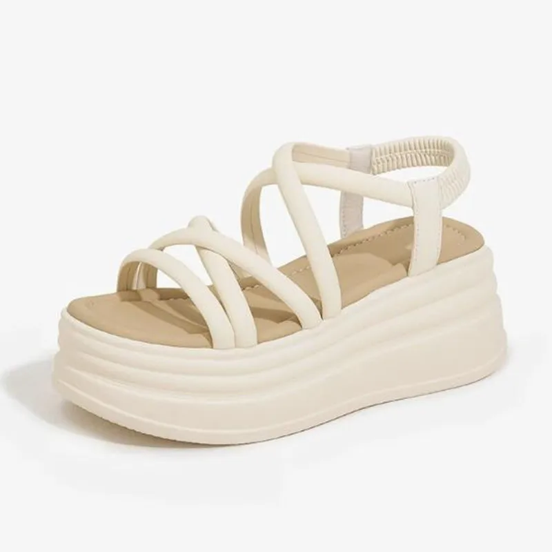 

Новые модные женские летние сандалии на танкетке с перекрестными ремешками, на массивной платформе, с толстой подошвой, шлепанцы-слайды