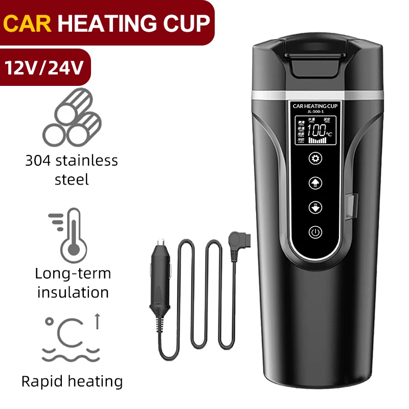 

Car Electric Heating Cup 12V 24V Universal 500ml Fast Boiling Kettle 304 Stainless Steel Insulation Screen for Car Truck Travel