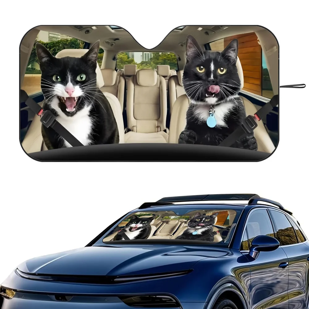 أسود القط مظلة السيارات الستائر العازلة للحرارة الألومنيوم فيلم قابلة لإعادة الاستخدام شفط كأس كتل الأشعة فوق البنفسجية سيارة الشمس قناع حامي #3