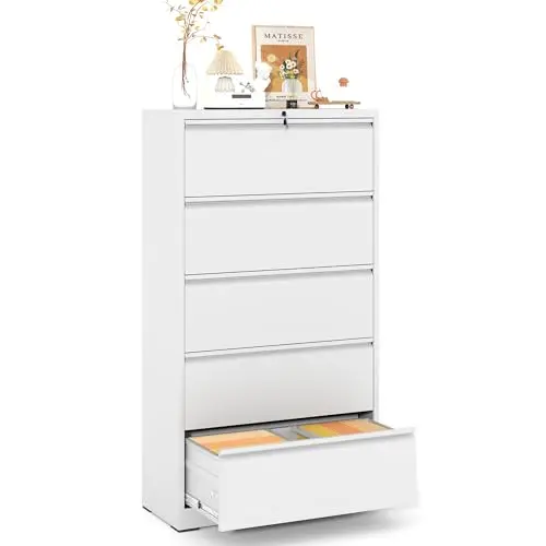 5 Drawer File Cabinet,Metal Lateral Filing Cabinet with Lock,Home Office Storage Organizer Cabinet for