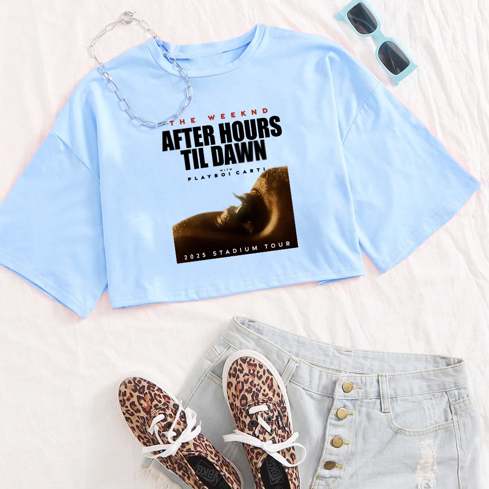 The Weeknd After Hours Til Dawn Tour 2025 Girls O-Neck Casual Women Crop Shirts