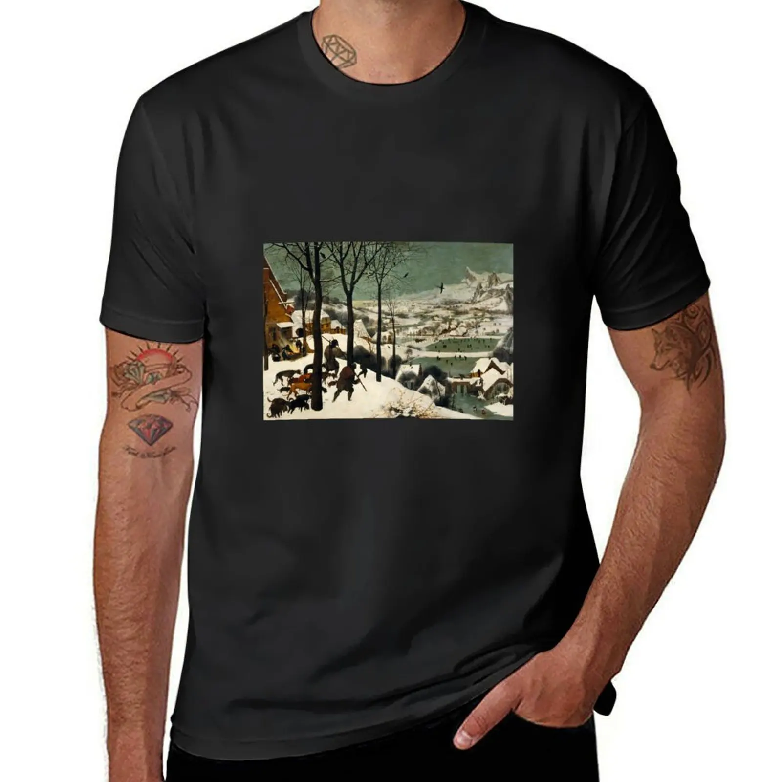 The Hunters in the Snow (1565) Pieter Bruegel the Elder T-Shirt anime graphics men clothing