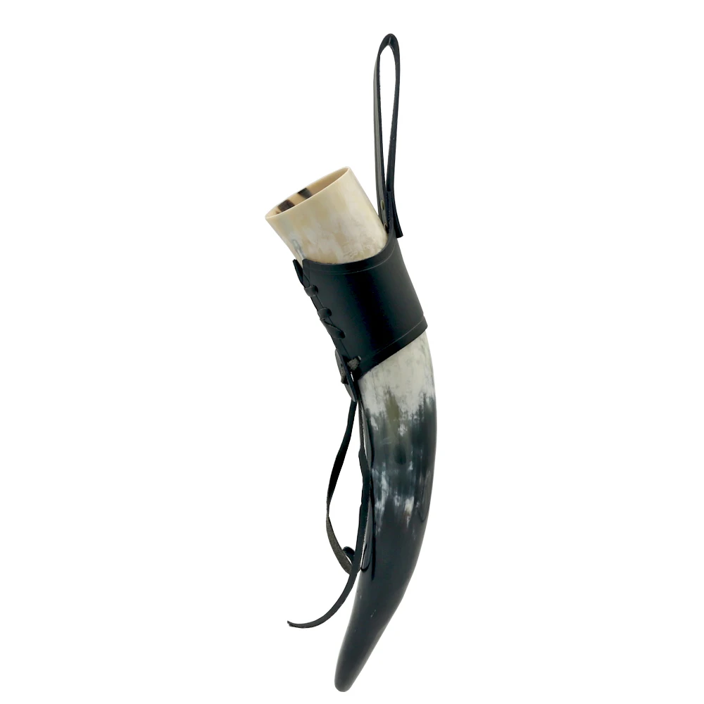 Natural Viking Drinking Horn with Stand or Leather Case- Horn Mug with Polished Finish