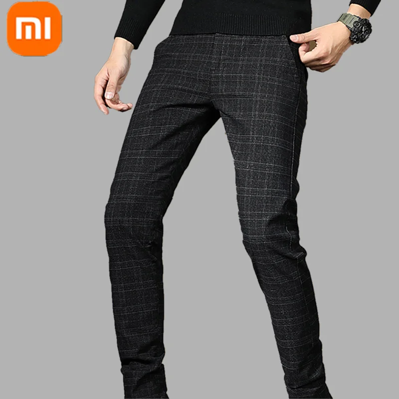 2023 Xiaomi YOUPIN Men's Cotton Linen Plaid Casual Trousers Spring And Summer Comfortable Breathable Slim Stretch Calf Pants