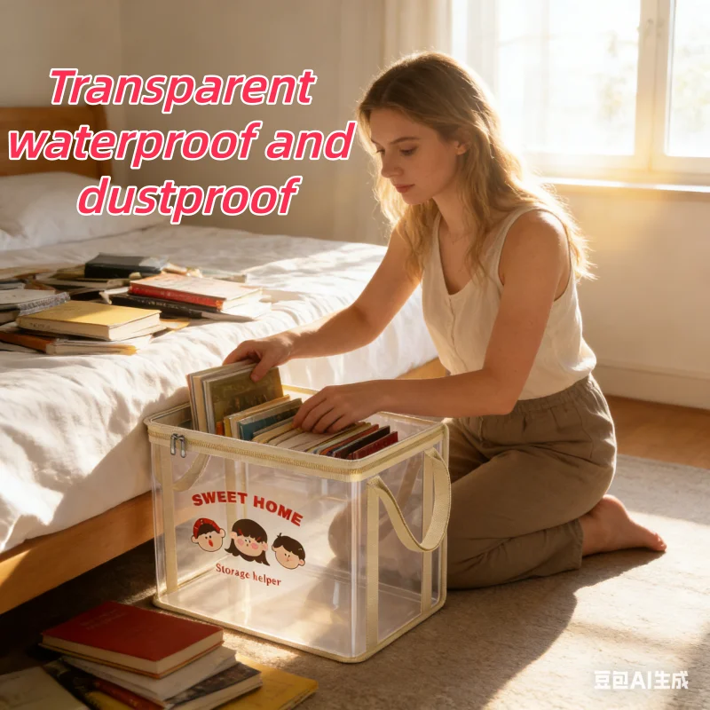 Waterproof Material Cartoon Transparent PVC Storage Box with Dust Cover - Large Capacity Folding Design for Toys and Clothes - view 3