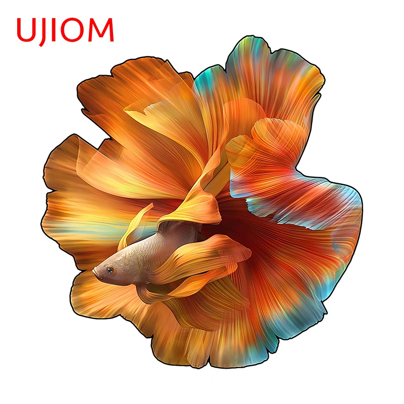 UJIOM Vivid Betta Fish Picture Wall Stickers Creative Bright-coloured Living Room Fridge Decals Scratch-Proof Murals Decor
