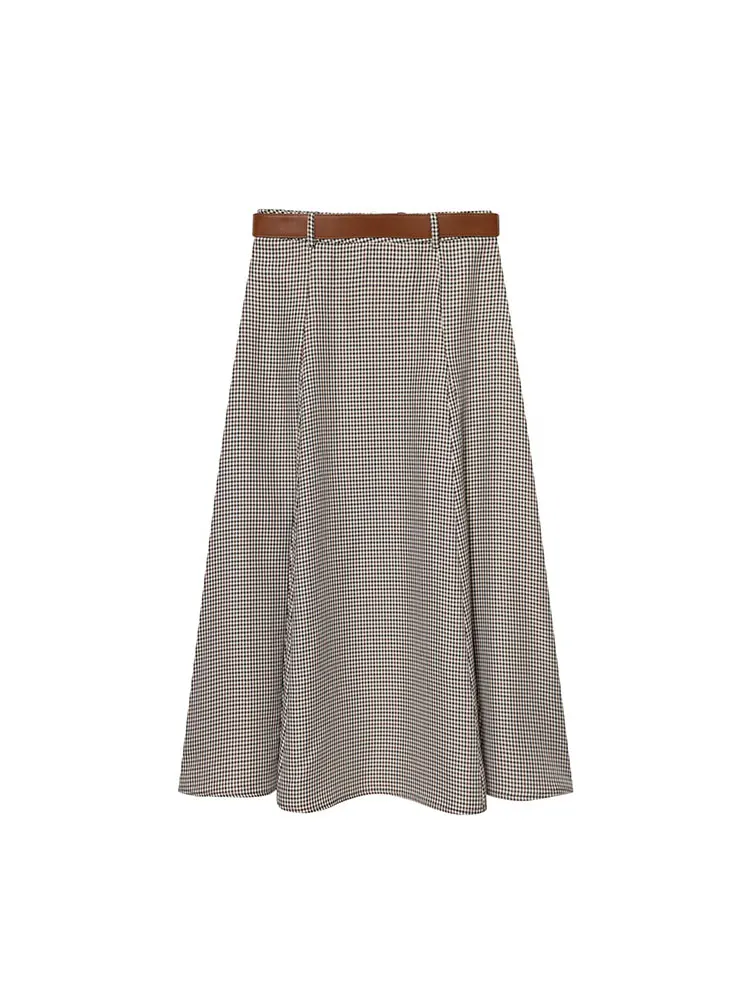 NLZGMSJ مع حزام النساء منقوشة التنانير 2026 الربيع سستة سميكة عالية الخصر ألف خط تنورة الإناث ميدي تنورة طويلة Y2K #2