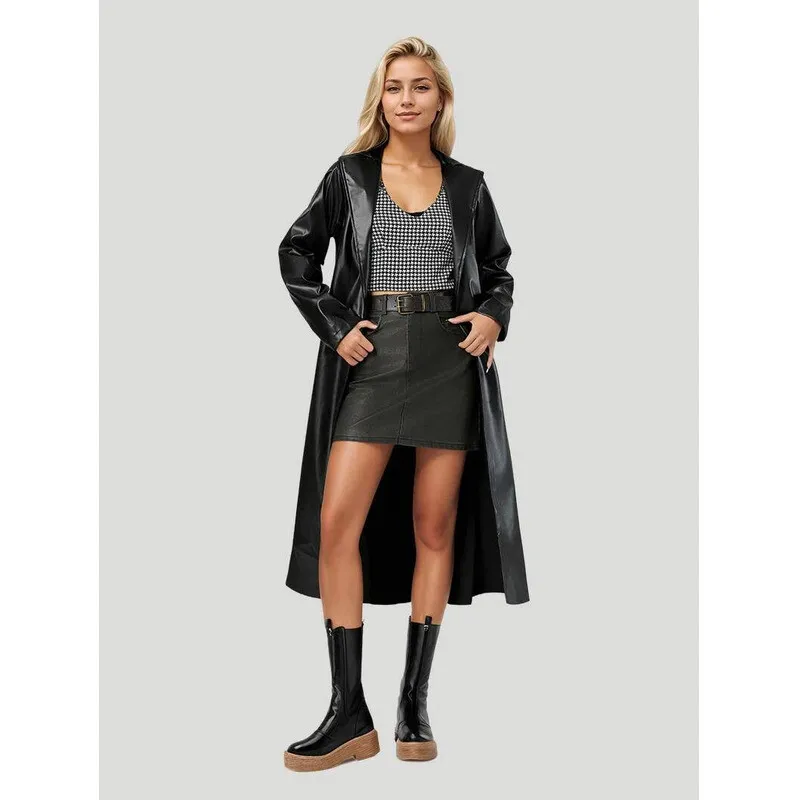 

2025 Extended Bathrobe Windbreaker Spring And Autumn Fashion Jacket Leather Coat Women's New Style