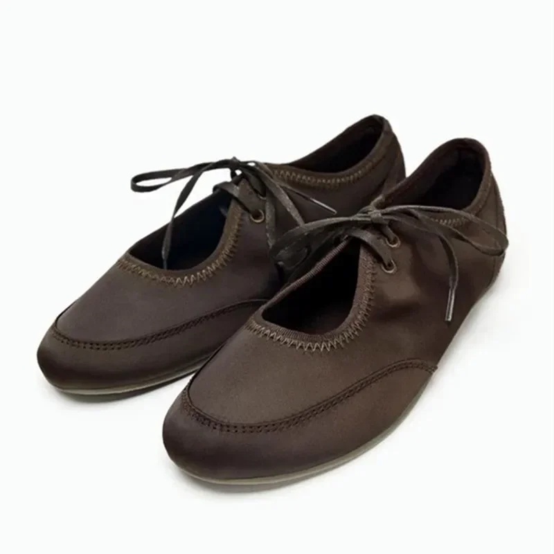 

Luxury Designer Satin Lace Up Ballet Flats Women Comfort Soft Sole Sneakers Lightweight Non-slip Loafers Ladies Zapatos Mujer