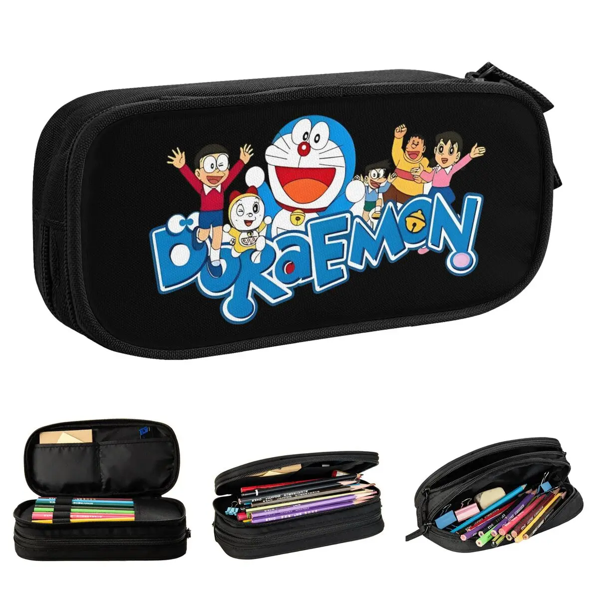 Doraemons-estuches de lápices de Anime para niños, estuche de lápices de gato lindo, caja de bolígrafos encantadora, bolsa de almacenamiento grande para estudiantes, estuches de lápices escolares con cremallera