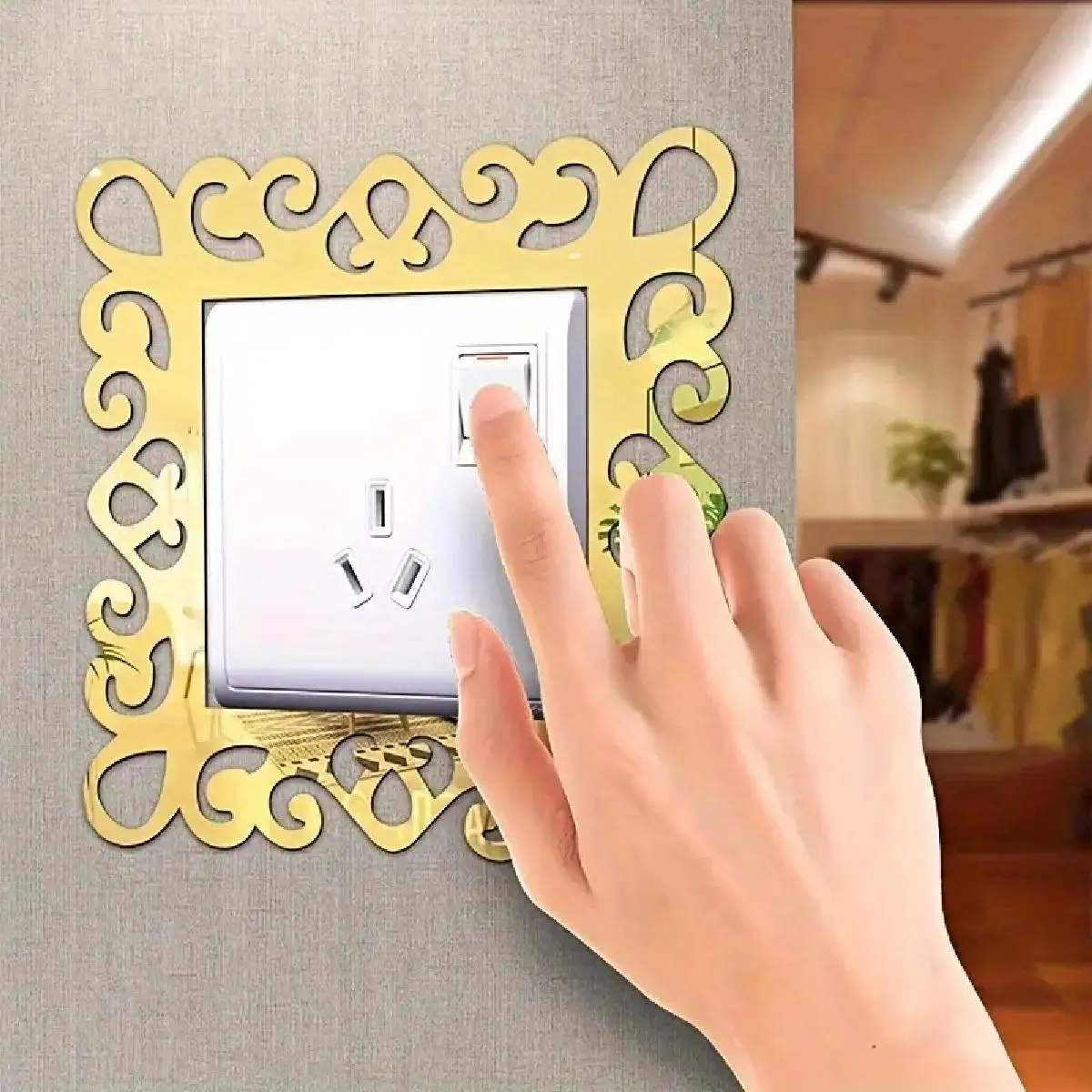 4pcs Water Drop Flower Frame Decorative Lace Acrylic Switch Mirror Stickers, Decorative Mirror Stickers, Lace Switch Stickers