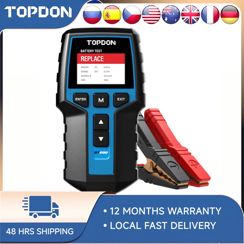 TOPDON BT200 12V Car Battery Tester Digital Automotive Diagnostic Battery Tester Analyzer Vehicle Cranking Charging Scanner Tool