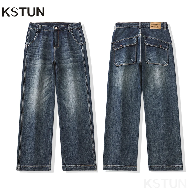 

Baggy Jeans Men Wide Leg Pants Loose Fit Stretch Fashion Pockets Streetwear Blue Jeans Men's Trousers High Quality Brand KSTUN