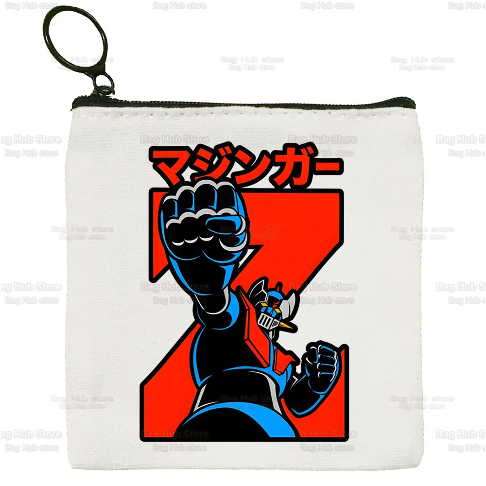 Mazinger Z Anime Robot Harajuku Small Square Canvas Coin Purse Coin Purse Collection Canvas Bag Small Wallet Zipper Key Bag