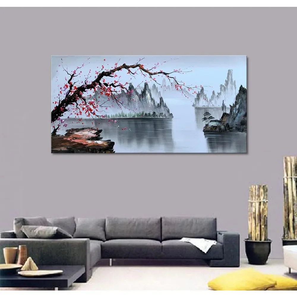 

Traditional Paintings Wall Art Plum Blossom Artwork Home Decorations Handmade Black and White Landscape Canvases Decorative