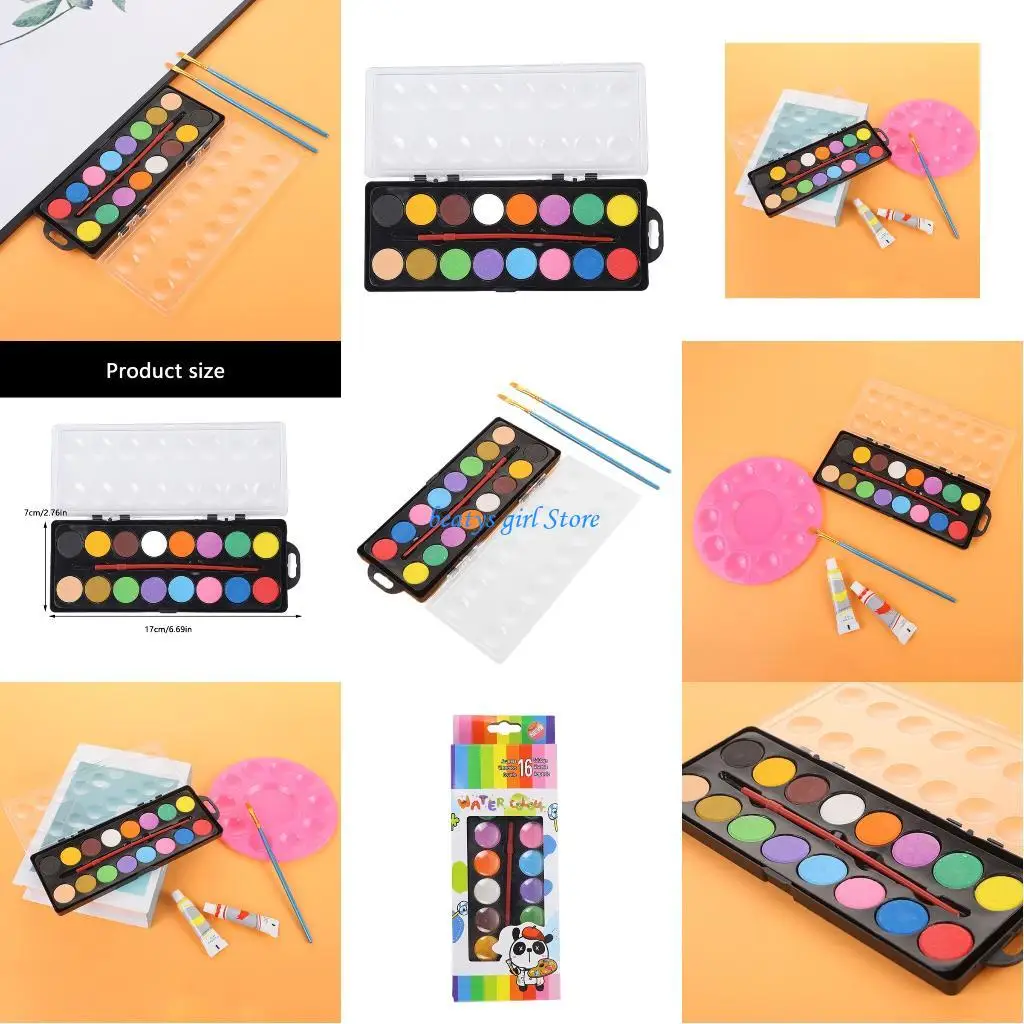 

C7AB 16 Color Dry Powder Watercolor Palette Plastic Storage Kids Craft Supplies Safe