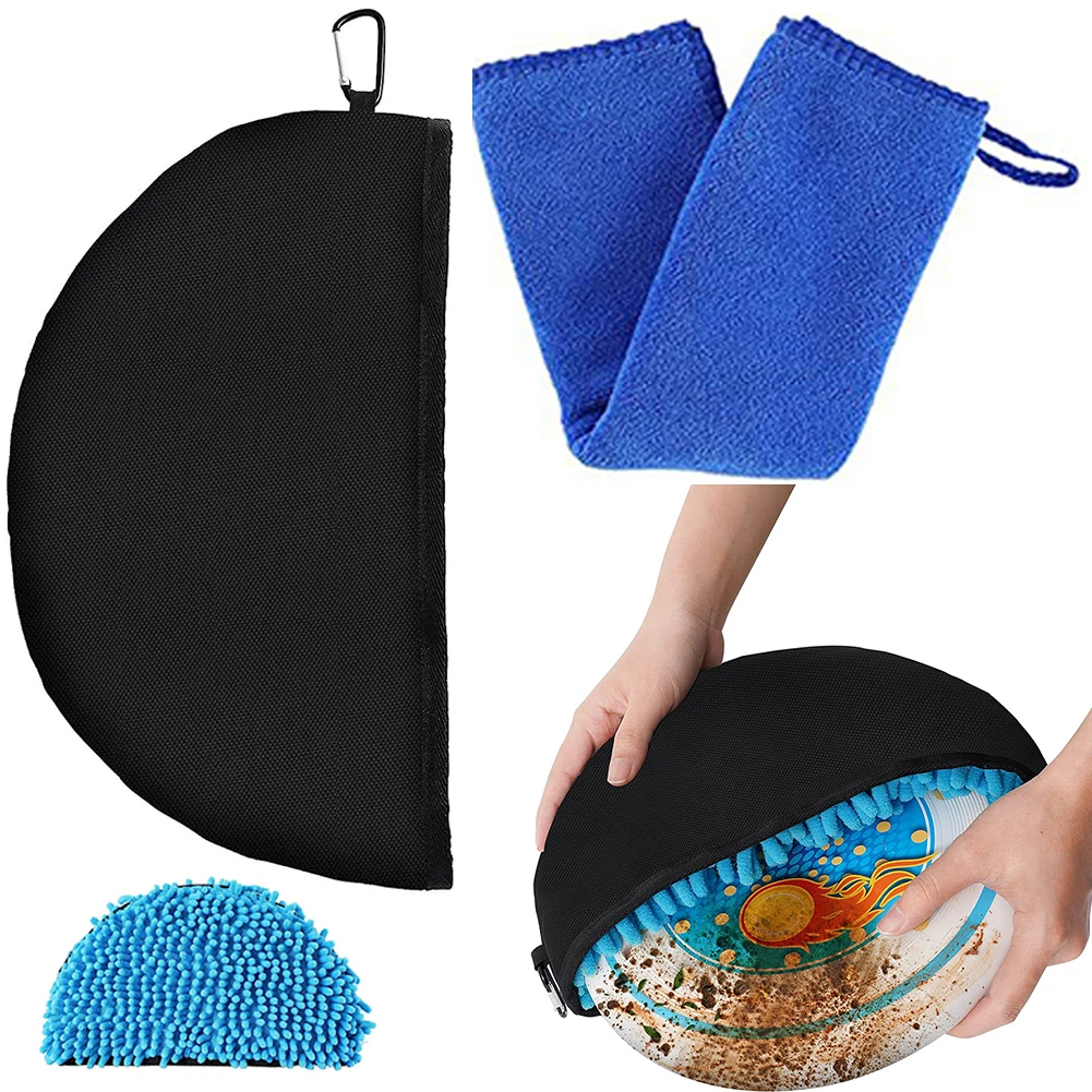 Flying Disc Cleaning Tool with Microfiber Cloth and Clip Flying Disc Golf Towel Accessories Golf Cleaning Bag for Drying Discs