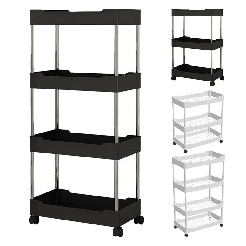 Rolling Storage Cart 3/4 Tier Organizer Utility Cart With Wheels Hollow Design Storage Shelves For Kitchen Work Area Living Room