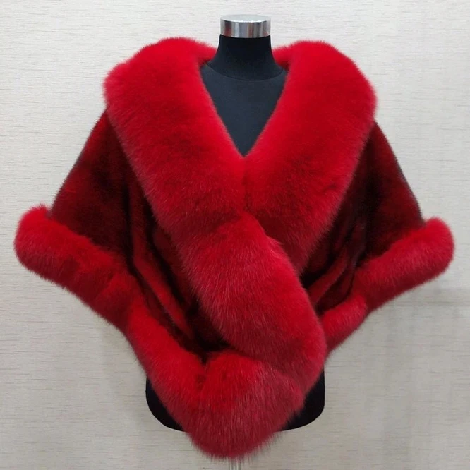 

New Autumn and Winter Imitation Mink Fur Fox Fur Cape Versatile Cape Imitation Fur Coat Lady Girl Fashion Party Red