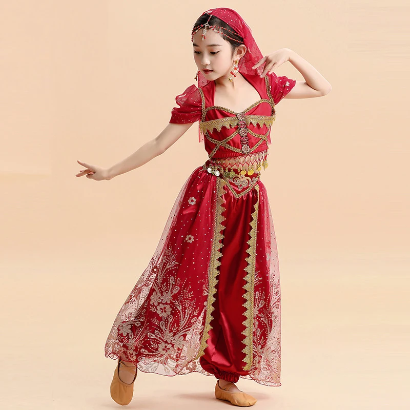 Ropa de danza del vientre para niños, princesa jasmine, lámpara de Aladdín, ropa de rendimiento para niñas