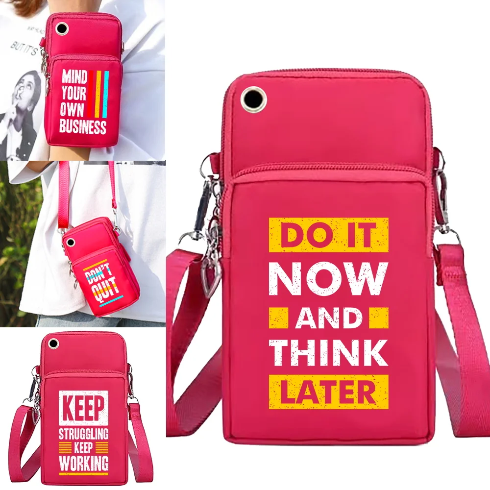 Phone Bag for Iphone/huawei/xiaomi/samsung Universal Crossbody Shoulder Bags Wrist Pack Arm Bag with Headset Hole Phrase Pattern