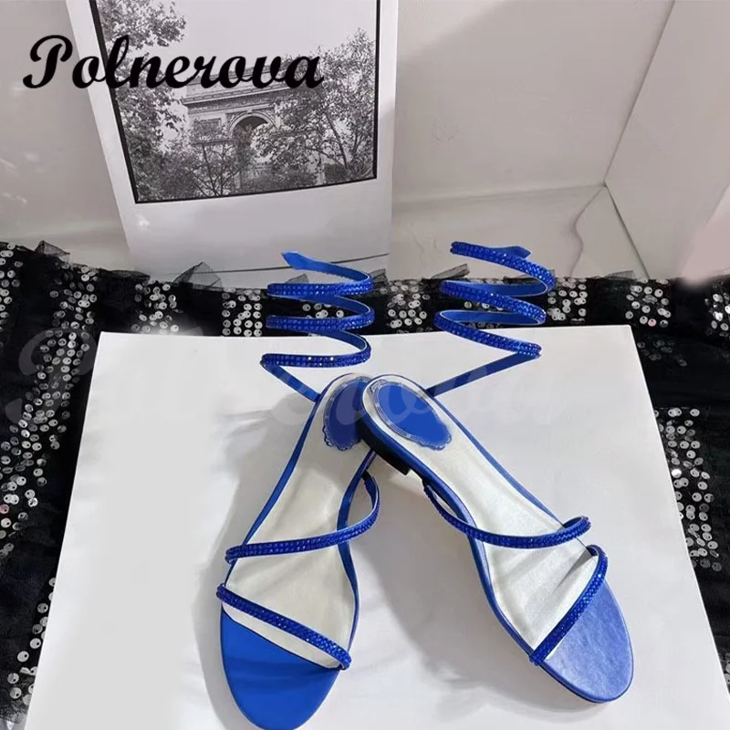 Luxe Kristallen Enkelbandje Sandalen Voor Vrouwen Bohemian Stijl Platte Hak Zomer Strandschoenen Casual Sandalen Romeinse Schoenen Vrouwen