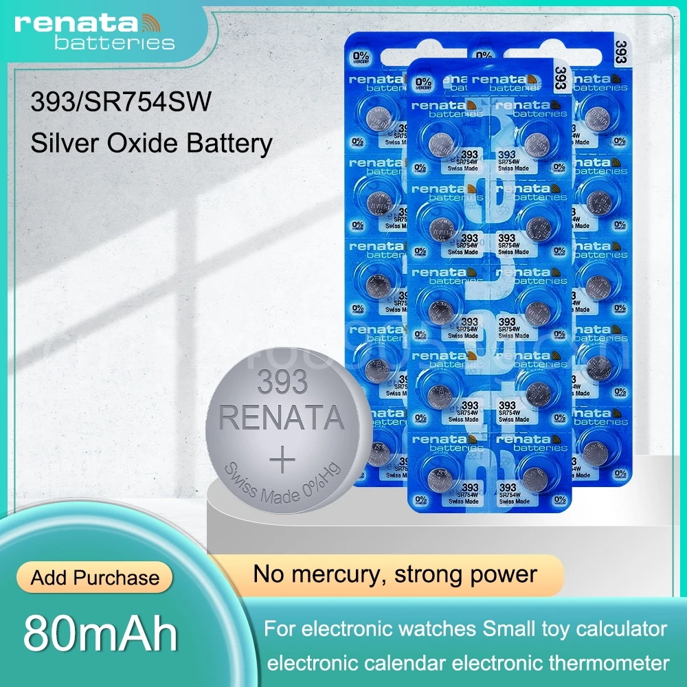 Original Brand New Renata 393 SR754W 1.55V Silver Oxide Watch Battery for Scales Toys Calculator Swiss Made Button Coin Cells