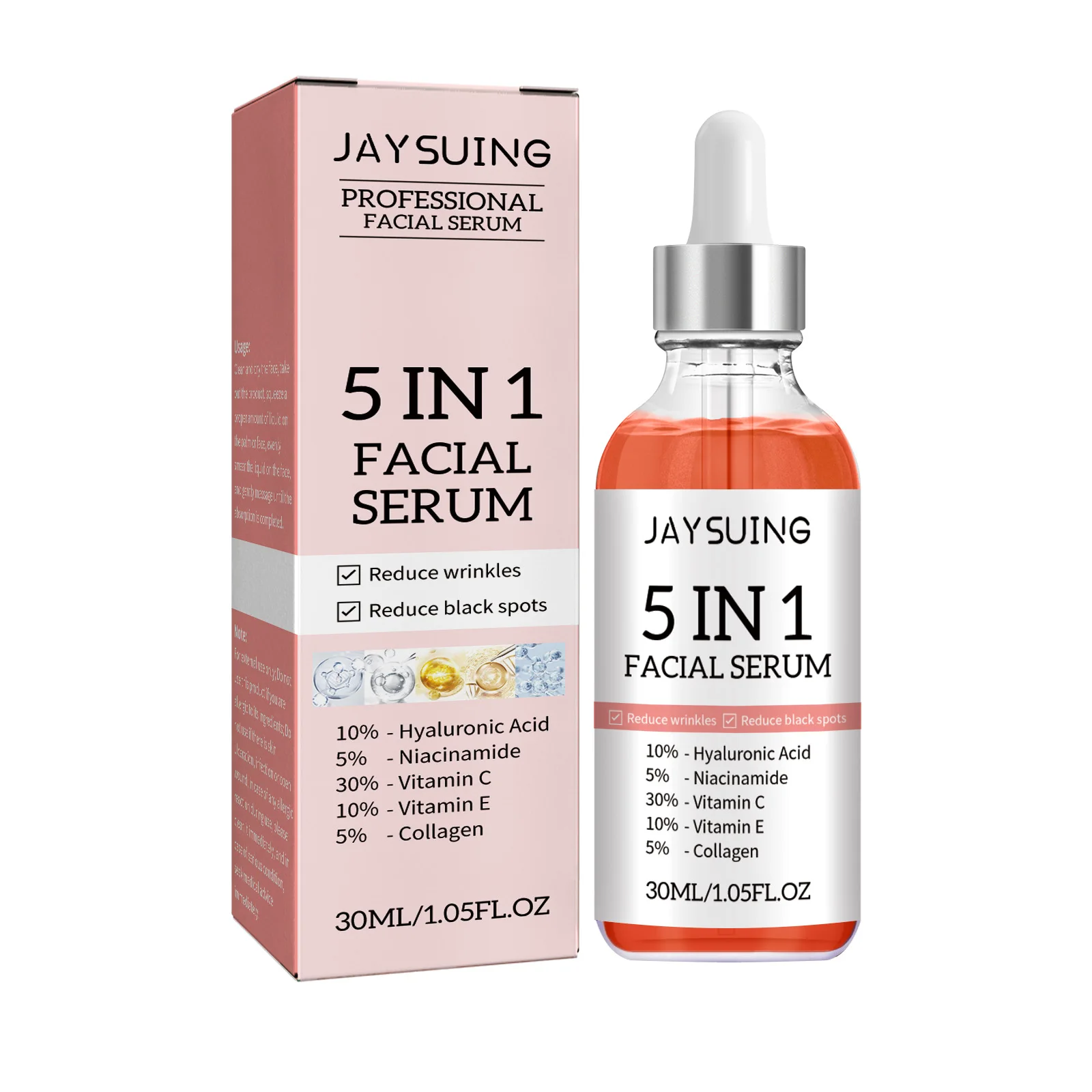 Jaysuing 5 In 1 Facial Serum, Contains Hyaluronic Acid, Collagen, Niacinamide, Vitamin C & E, For Anti Wrinkle,Fade Spots(30ml)