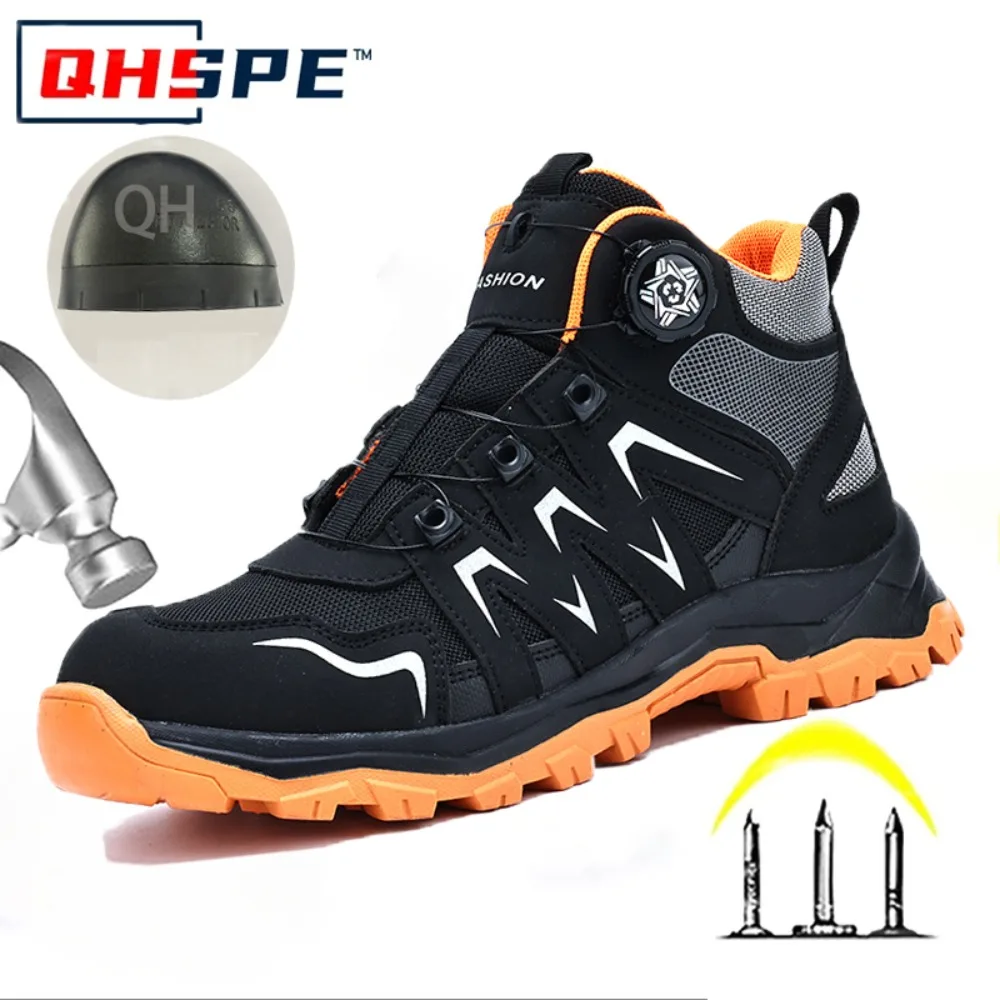 Steel Toe Safety Shoes Anti Smash Puncture Proof Slip Resistant Wear Resistant Durable Rubber Sole Work Boots Construction
