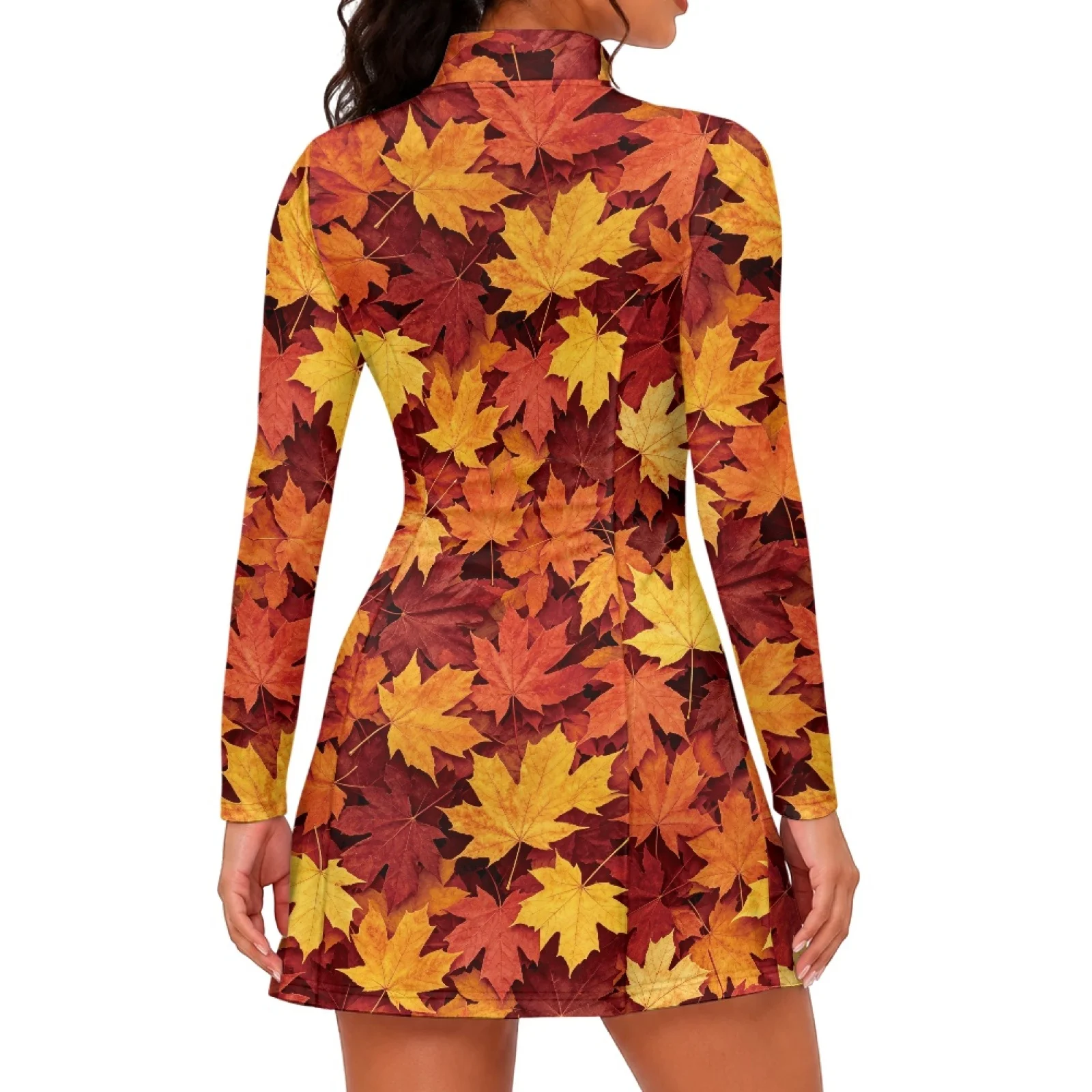 PENSTROLL Maple Leaf 2 Piece Sets Long Sleeve Golf Dress with Built in Shorts Quick Dry Stretch Fabric Womens Golf Dress