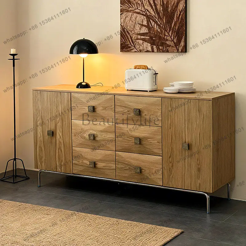 

LD25 log wind solid wood dining side cabinet retro Nordic multi-functional storage cabinet