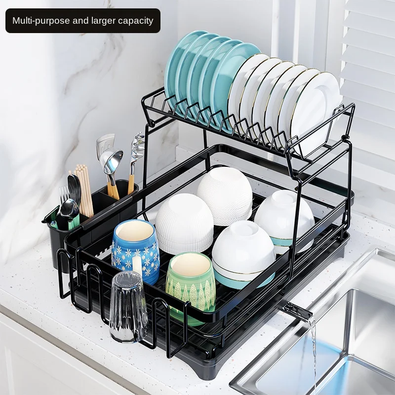 Amazon disassembling dish rack kitchen household double black cup rack multifunctional drain bowl rack