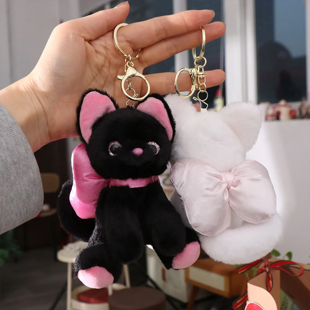 Keyring PP Cotton Bow Cat Keychain Plushies Collection Kitty Keyring Cartoon Jewelry Stuffed Keychain Home Party Decor