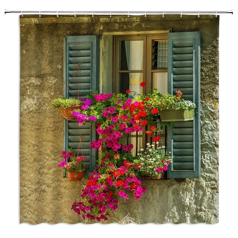 3D idyllic flowers shower curtains old wall bathroom curtain waterproof cloth decoration 180*240cm with hook Bath Curtain