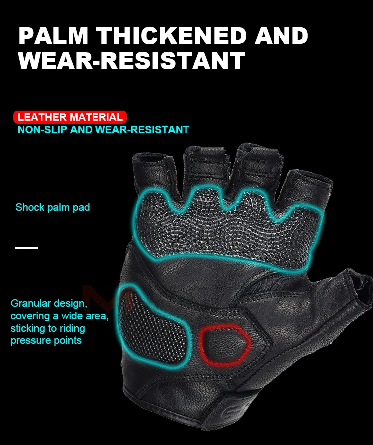 Perforated Motorcycle Half Finger Gloves Men\'s Motorcycle Leather Gloves Summer Moto Gloves Fingerless Breathable Racing Gloves