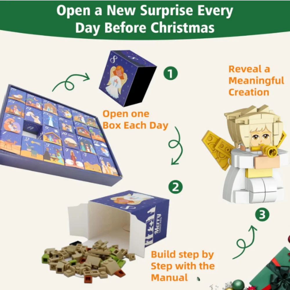 Kerst Adventskalender Miniatuur Kerststal Beeldje Set Kerststal Speelset, 24-Dagen Kerst Countdown Kalender