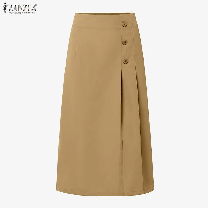 ZANZEA Summer Solid Midi Skirt Stylish Party Faldas Saia Elegant Women High Waist Work OL Skirts Fashion Pleated Jupes Oversize