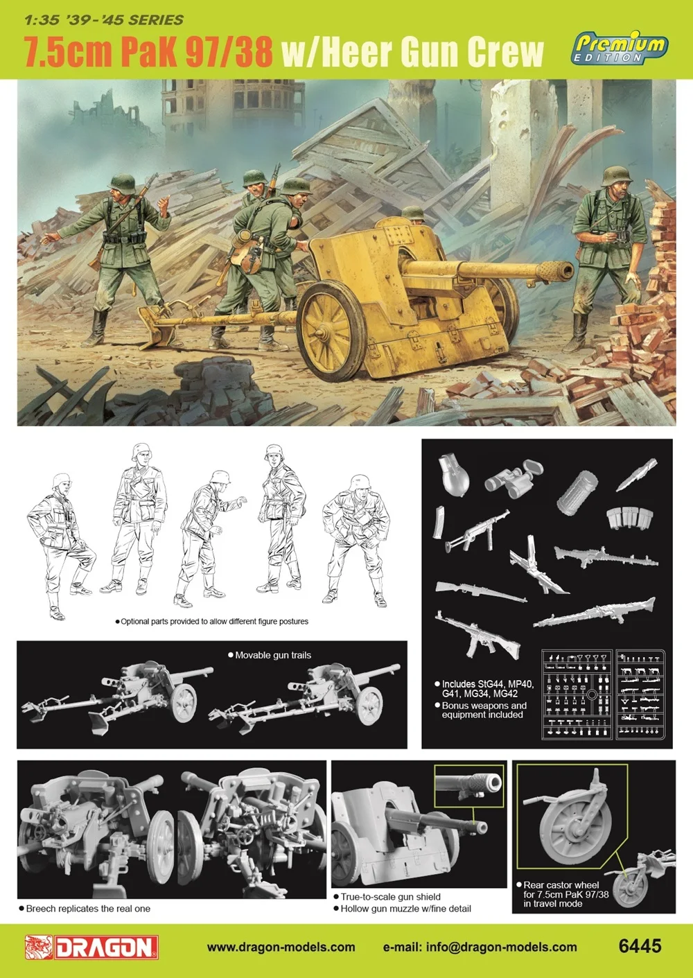 DRAGON 6445 1/35 7,5 cm Pak97/38 con Heer Gun Crew - Kit modello in scala
