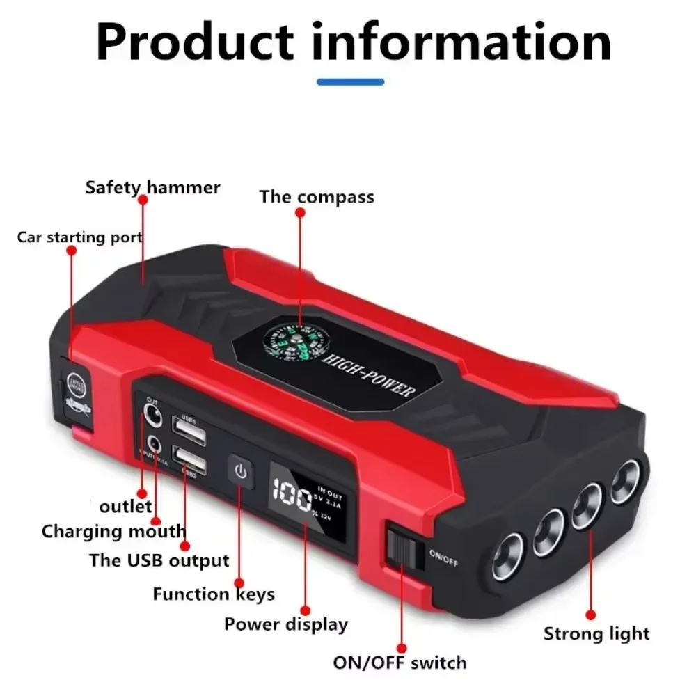 For 12V 20Ah Diesel Car Emerg Booster 600A Battery Jump Starter Power Bank Portable Auto Charger Start Device