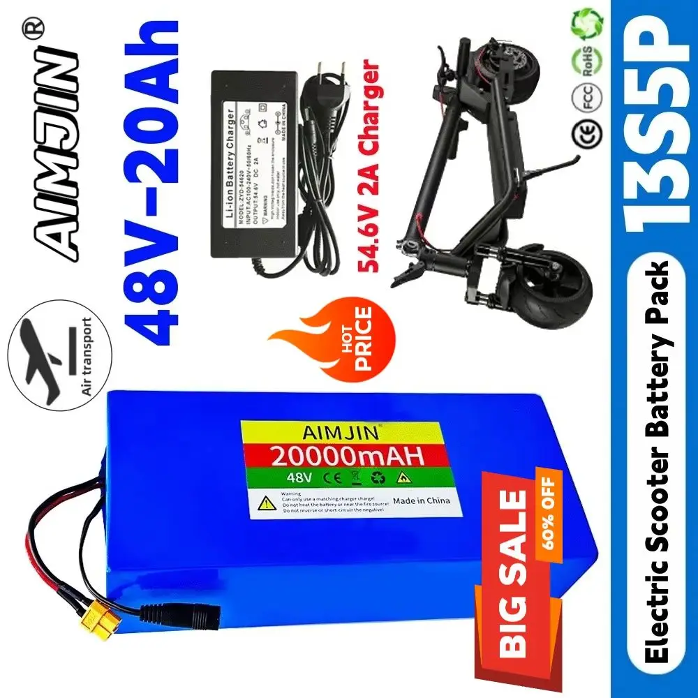 

48V 20000MAh 18650 13S5P lithium battery pack with built-in BMS 500-1000W replaceable battery