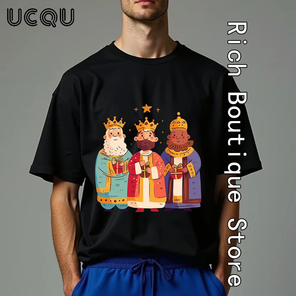 Three Kings with Gifts T-shirt Men Happy Epiphany Cotton Tops Tees Fashion Short Sleeve Clothing Daily Outfit Streetwear