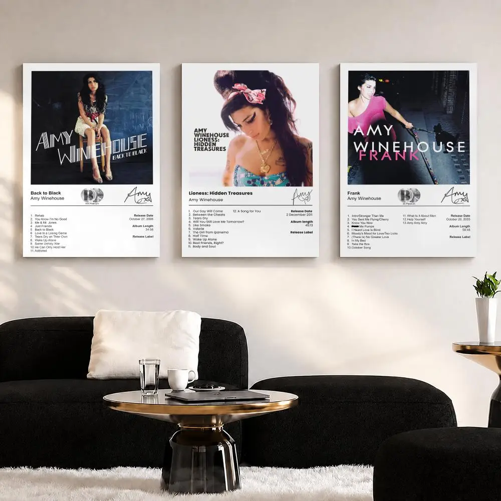 Singer Music Album Amy W-Winehouse Framed Wall Painting Ready to Hang Canvas Wall Art Poster for Bedroom Living Room Home Decor