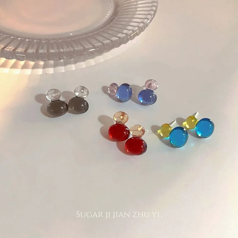 Korean Relaxation Two-color Glazed Jelly Stud Earrings Summer Small Fresh And Well-behaved Girl Next Door Daily Versatile Earrin