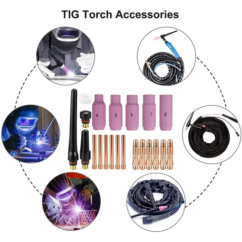 Kit d'accessoires de torche de soudage TIG pour WP-17 TIG/18/26, avec kit de consommables de buse d'alumine de corps de pinces, 26 pièces